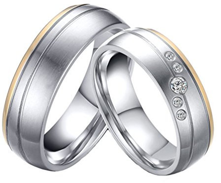 PAURO Couples Acier Inoxydable Acier Bague en Or avec Zirconia Marquise De Mariage Et De FiançAilles De Promesse De 6 Mm Femmes Taille 60
