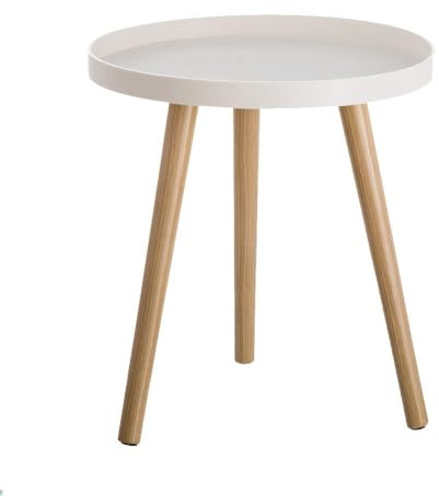 LOLAhome Mesa Auxiliar Redonda de Polipropileno Blanco y Madera de 40x43 cm