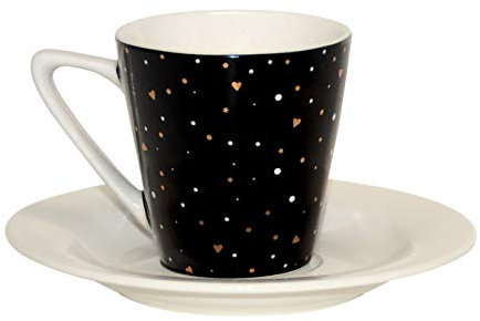 Dutch Rose Amsterdam Espressotasse mit Untertasse Porzellan 75 ml Kaffeetasse Mokkatasse Espresso-Set (Glitter schwarz)