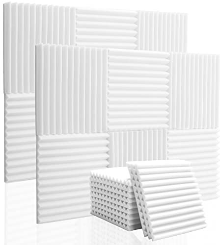 12 Pcs Sound Proofing Panels Acoustic Foam Panels - 12 X 12 X 1 Soundproofing Studio Foam Panels For Studio KTV Soundproof Treatment Paint Pads Fireproof Paper Wall Sticker White