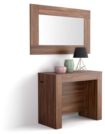 MOBILI FIVER, Mesa Consola Extensible Easy, con Porta Extensiones, 45(305) x 90 cm, Color Nogal, para 12 Personas, Mesa Consola Extensible por Entrada, Salon, Made In Italy
