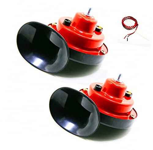 YIYIDA Elektrische Autohupe Car Horn LKWhupe Autohupe 2 Stück Elektrische Hupe laute elektrische 130 DB Lufthupe wasserdicht rotes Hoch und Tieftonhorn mit Halterung für 12V Motorrad Auto LKW etc
