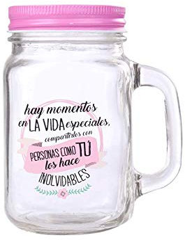 DISOK - Jarra Cristal con Caña Frases MOMENTOS ESPECIALES ROSA. Jarras, Tazas para Detalles, regalos y recuerdos de Bodas, Bautizos, Comuniones y Cumpleaños (4)