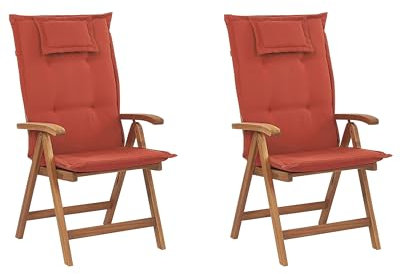 Gartenstuhl 2er Set hellbraun Akazienholz mit Auflagen in Terracotta Java