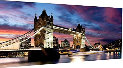 Magic Canvas Art - Bilder Skyline London Tower Bridge Leinwandbild 1- teilig Hochwertiger Kunstdruck modern Wandbilder Wanddekoration Design Wand Bild, Größe: 120 x 80 cm