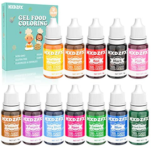 Food Colouring Gel - 12 Colours × 11g Concentrated Gel Food Colouring Set for Cakes, Baking, Decorating, Cooking, Macarons, Icing Gel Food Coloring for Slime Making Kits, Easter Eggs and DIY Crafts