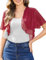 Aottori Women Boleros Shrugs Summer Chiffon Cropped Cardigans Short Sleeve Open Front Sheer Shawls Thin Basic Bolero Jackets for Evening Wedding Short Wine Red XL