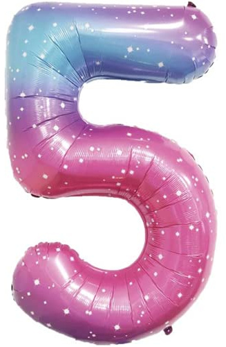 DIWULI XXL Zahlen-Ballon 5 rosa-blau Gradient Geburtstag Deko
