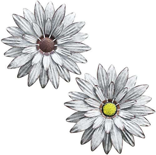 WKHOMEDECO Verzinkte Bauernhaus-Metallblumen, Wanddekoration, inspirierend, zum Aufhängen für drinnen und draußen, Zuhause, Schlafzimmer, Wohnzimmer, Büro, Veranda, handgefertigtes Geschenk, 2er-Set