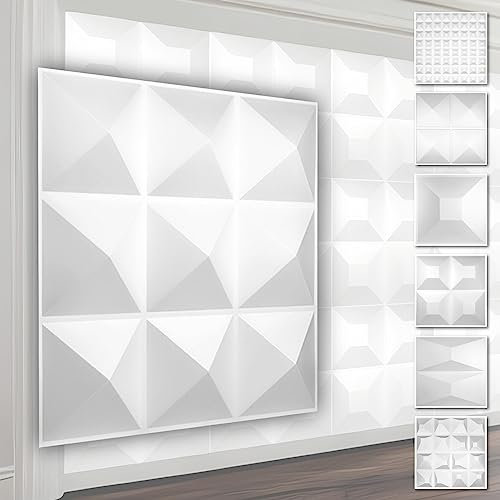 Panneaux muraux 3D en PVC - Revêtement mural blanc avec optique 3D - motifs pyramidaux (5QM paquet économique HD004 50x50cm) Revêtement décor blanc