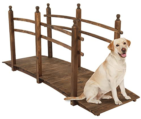 VINGLI 7.5 ft Garden Bridge, Arch Walkway Wooden Bridge with Safety Rails Stained Finished, Decorative Landscaping Footbridge for Koi Pond, Dry Creek Bed, Garden Pathway or Rustic Wedding Decor
