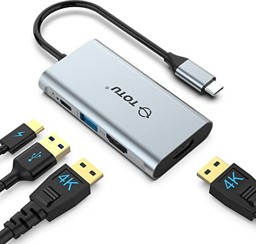 Docking Station, USB C Hub, TOTU 4 in 1 USB C to Dual HDMI Adapter with 4K HDMI Ports, 100W Power Delivery Port, USB 3.0 5Gbps Data Port, Grey, TT-HB022
