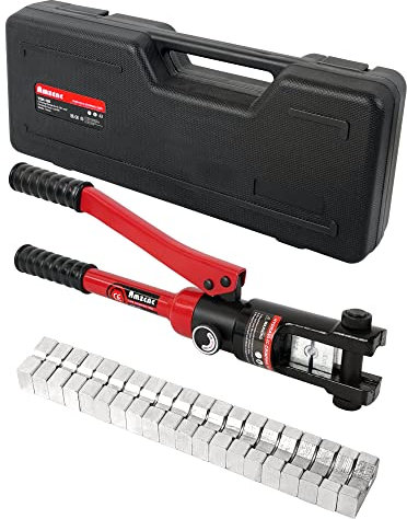 AMZCNC Pince à sertir hydraulique manuelle de 6 mm² à 120 mm² pour cosses de câbles, outil de sertissage hydraulique avec 9 paires de matrices (rouge 6 ~ 120 mm²)