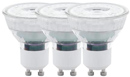 EGLO Lot de 3 ampoules LED GU10, lampes réflecteur, spots de 4,5 watts chacun (équivalent 50 watts), 345 lumens, blanc chaud, 2700 Kelvin, Ø 5 cm
