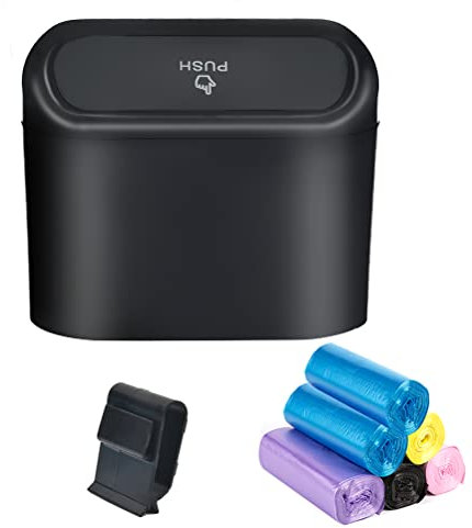 OctBird Cubo de Basura para Coche con 120 Bolsas de Basura, con Tapa Bote de Basura Impermeable para,Portátil Caja de Almacenamiento para Coche 15,5X13,5X7cm