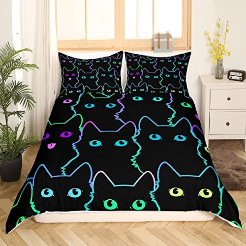 Mädchen Katze Bettwäsche Kinder 155x220cm Jungen Haustier Katzen Bettbezug Betten Set süßes Kätzchen Neonlicht Bettwäsche Set Raumdekoration bunt 3D Tier Karikatur Katzenliebhaber Kollektion 2St