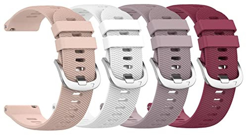 Yoktburu Armband Kompatibel mit Garmin Forerunner 255S/vivoactive 4S/vivomove 3S/Venu 2S, 18mm Einstellbar Silikon Armbänder Ersatzarmband für Damen Herren (rosa+weiß+lila+burgund)