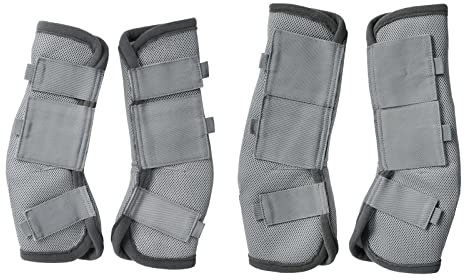 Gallopoff Fliegenstiefel für Pferde, atmungsaktiv, bequem, Netz, reduziert Stomping, Hufbelastung und Ermüdung der Beine, Grau, 4 Stück