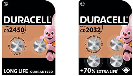 Duracell Specialty 2450 Lithium Coin Battery 3V (DL2450/CR2450), suitable for use in keyfobs, scales, pack of 2 & Specialty 2032 Lithium Coin Battery 3V, pack of 4 (DL2032/CR2032)