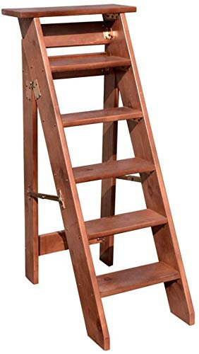 Wooden 6 Tread Folding Step Stool Ladder, Household Stair Chair for Kids & Adults, Lightweight Home Garden Tool (Brown)