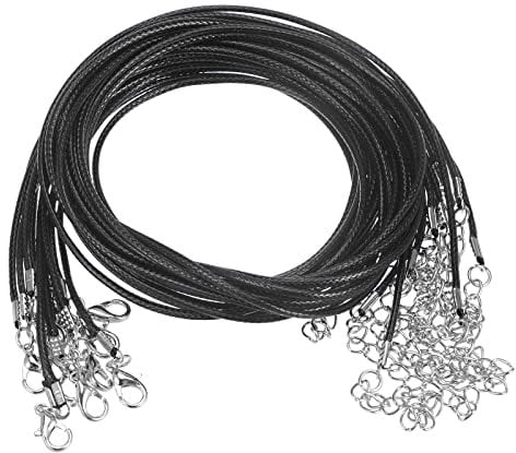 sourcing map Cordón de Collar Encerado 10uds, 60cm y 1,5 mm Diámetro, Cuerda para Collar con Cierre para Colgantes, Esposas, Collares, Suministros para Hacer Joyas, Negro
