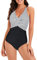 Century Star Badeanzug Damen Bauchweg Damen Große Größe Badeanzug Push Up Badeanzüge mit Bügel Sport Schwarz und weiß 44-46 (Tag Size 3XL)