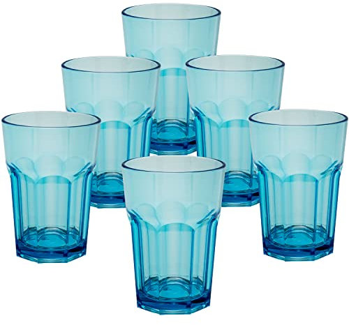 Hummelladen 6x Campingglas aus Acryl 400ml TÜRKIS - Trinkglas Acrylglas Wasserglas Kunststoff Camping Garten Echtglasoptik Picknick Becher Kinder Senioren Longdrink Coktail