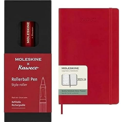 Moleskine x Kaweco Rollerball Refillable Pen in ABS plastic for Writers, Note-takers, Refill 0.7 mm Weekly Planner 2023-2024, 18-Month Agenda, Academic Diary, Weekly Diary