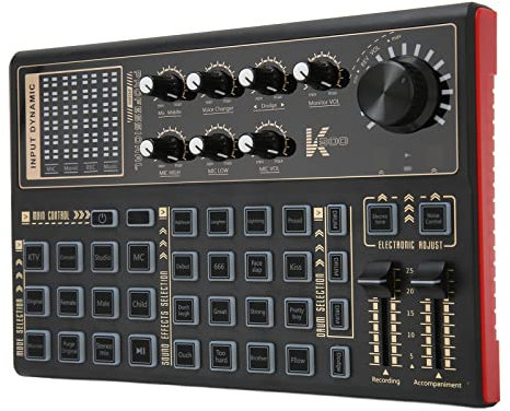 Carte de Mixage Sonore, Carte Son Changeur de Voix Lumineuse Colorée, Console de Mixage Audio Mixage DJ 12 Modes 16 Effets Sonores pour L'enregistrement de Musique Chant karaoké (Noir)
