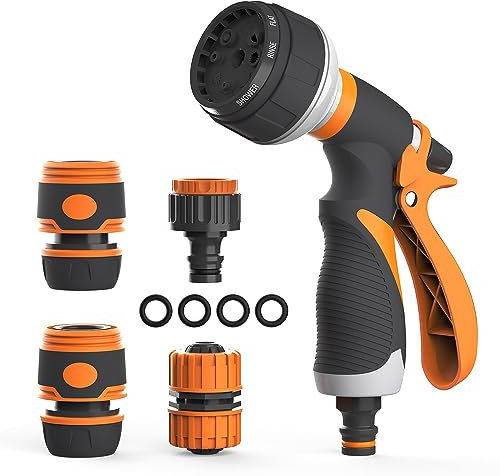 Hose Pipe Spray Gun for Garden with 8 Adjustable Patterns Hose Nozzle,High-Pressure Anti-Slip Water Hose Spray Gun for Garden Lawns Watering,Car Washing,Pets Bathing