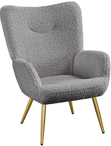Yaheetech 1 x Moderner Sessel Ohrensessel aus Bouclé-Gewebe Armsessel Lehnsessel Polsterstuhl bis 136 kg Belastbar Grau