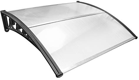 Ansobea Auvent pour porte d'entrée 100 x 120 cm, auvent de porte d'entrée en aluminium et polycarbonate, auvent arqué transparent, auvent de pupitre, protège de la pluie, de la neige et des rayons UV