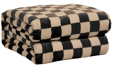 FY FIBER HOUSE Karo-Gitterdruck Decke für Bett, Couch, Sofa,60x80 (152 x 203 cm), Schwarz-Braun