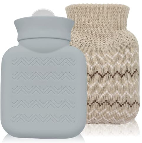320ml Hot Water Bottle with Knitted Cover, Small Hot Water Bag for Pain Relief, Waist, Back, Neck, Shoulders, Mini Hand Warmer for Winter Warmth, Best Gifts for Baby Adults Kids (Gray)