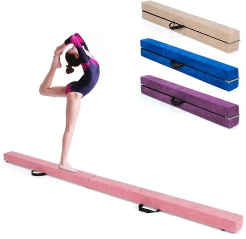 GOPLUS Schwebebalken für Zuhause, 210x10x6,5cm Gymnastikbalken Balancierbalken mit Griffen, Turnen Balken rutschfest für Kinder & Anfänger (Rosa 2)