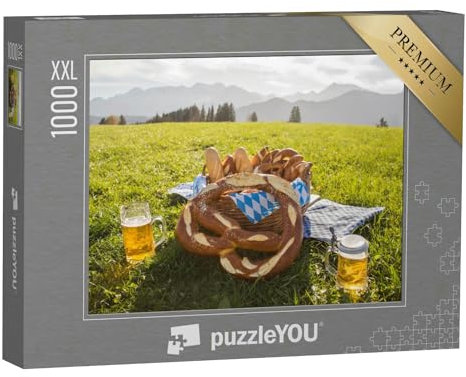 Puzzle 1000 Teile XXL „Brezeln mit Bier, Brotzeit in Bayern, Allgäu, Deutschland“ – aus der Puzzle-Kollektion Allgäu