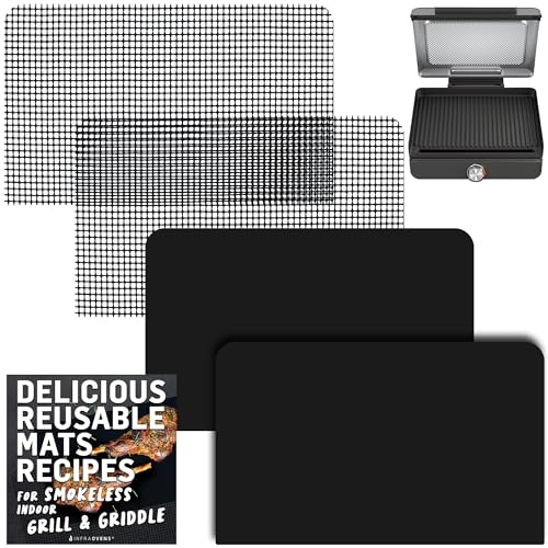 Wiederverwendbare Matten für Ninja Sizzle Indoor Grill & Grillplatte GR101, Zubehör für Indoor Elektrische Grillplatte mit Deckel zum Kochen und Grillen, Antihaft-Elektrogeräte Zubehör-Set von