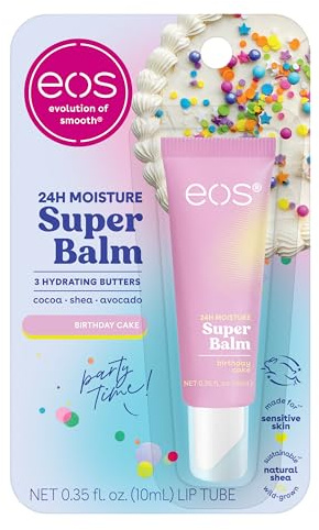 eos 24H Moisture Super Balm - Birthday Cake, Lip Mask, Day or Night Lip Treatment, Made for Sensitive Skin, Nourishing, Shea Butter, 0.35 fl oz