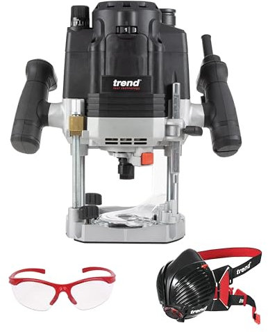 Trend T8 Workshop Router & Safety Set, T8EK Variable Speed Plunge Router (2200W, 1/2 Inch, 240V), Dust Mask & Safety Glasses, T8/Safe/Set