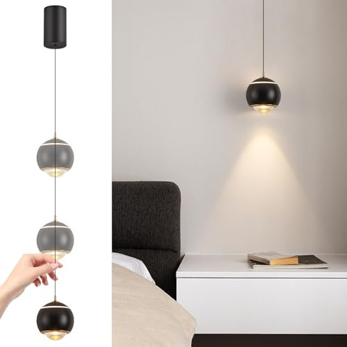 YOODI LED Pendelleuchte Schwarz 12W, Moderne Hängeleuchte mit Freier Hebefunktion, Hängelampe aus Aluminium mit Dreifarbiger Lichtquelle 3000K/4000K/6000K, Hängelampe für Wohnzimmer Schlafzimmer, 10cm