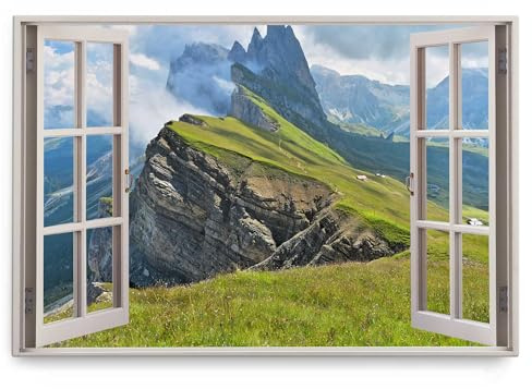 Paul Sinus Wandbild 120x80cm Fensterbild Alpen Berge Grün Natur Klippen Bergkette