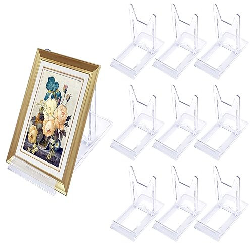 Homirty 10 Pièces Support de Présentation Réglables,Support Assiette Decorative,Transparent Supports de Plaque,Chevalets Présentoir pour Cadres Photo CD,Menu, Publicité