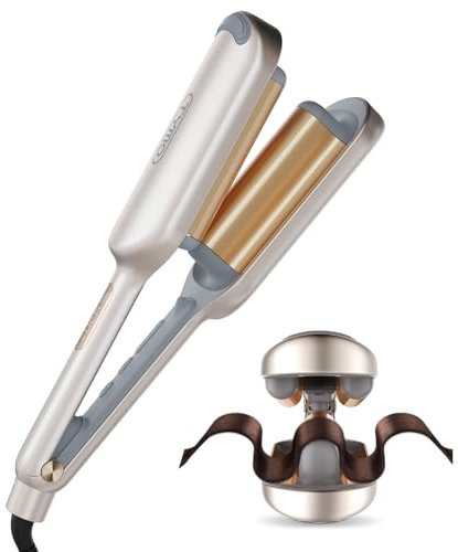 TYMO ROVY Rizador de Pelo Ondas, Beach Waves Plancha Ondas 32 mm para Grandes Rizos, Ideal para Principiantes, Rulos Ondulados Instantáneos, Ondulador de Pelo Iónico con 4 Temperaturas, Dorado