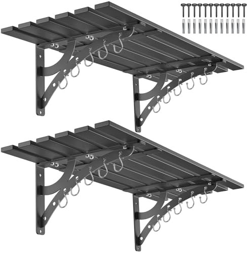 BeneLabel 2er Lagerregale, Schwerlast Werkzeugregal Wand Metall Regal Garage Schwarz Werkstatt Regalsystem Groß Breit mit Haken für Abstellraum/Keller/Abstellkammer/Küche, 96 x 40cm/Bis 205kg