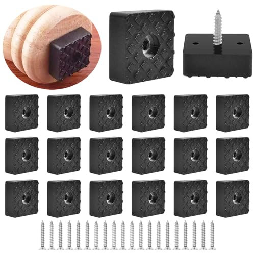 GESDYO 20 Stück schwarze quadratische Gummifüße, schraubbare rutschfeste Pads 30 x 30 x 10 mm, für Möbel