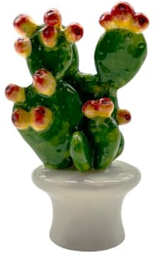 Tesori Di Sicilia Piantina Fichi D'India Giallo e Rosso per Decorazione, Vaso con Pianta in Ceramica Siciliana Prodotto Artigianale