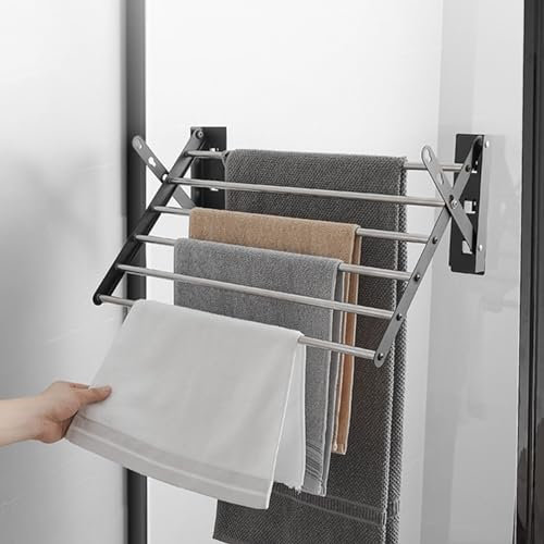 LUOTILAG Wäschetrockner, Wandmontage Wäscheständer, 6 Edelstahl Stangen, Einklappbar, für Hängen Sie Kleidung Handtücher Badezimmer Kleiderstnder,60CM