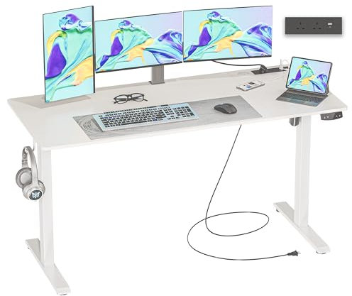 JOISCOPE Modern Standing Desk, Electric Height Adjustable 72-120cm, 140x60cm, White, Ideal for Home, Office, Gaming