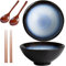 Sightday Lot de 2 bols à ramen (bol à ramen avec cuillères à ramen, baguettes), bol en céramique pour pâtes, collations, soupe, salade, céréales, grand bol(noir)