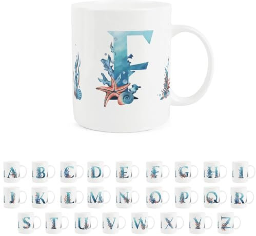 Under The Sea Letter F Mug - Seaside Ocean Aquatic Gift - Tea/Coffee Bone China Cup Alphabet Present